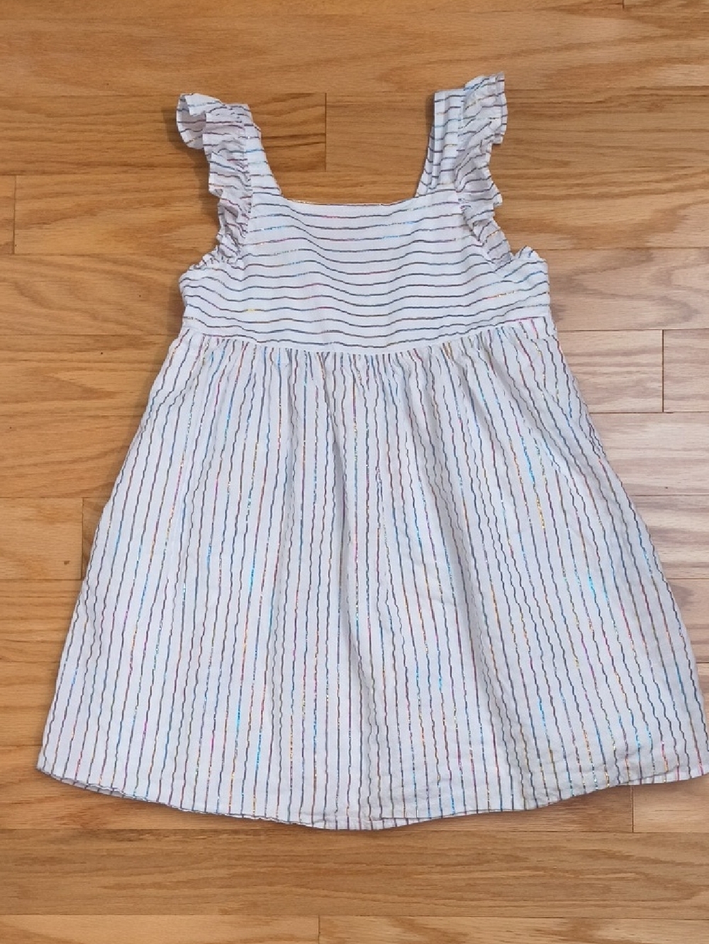 Crewcuts White Sundress with Rainbow Pinstripes and Ruffle Straps Size 8 EUC